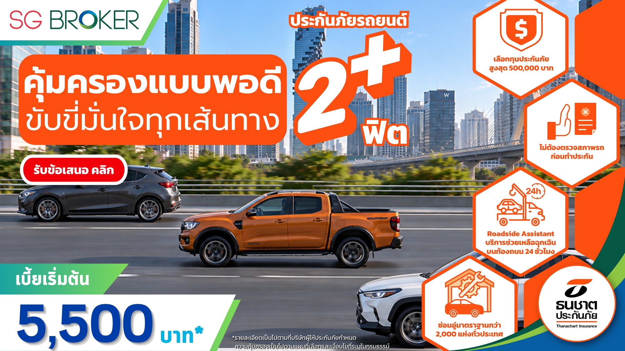 ประกันภัยรถยนต์ ชั้น 2+ ฟิต เบี้ยเริ่มต้น 5,500 บาท